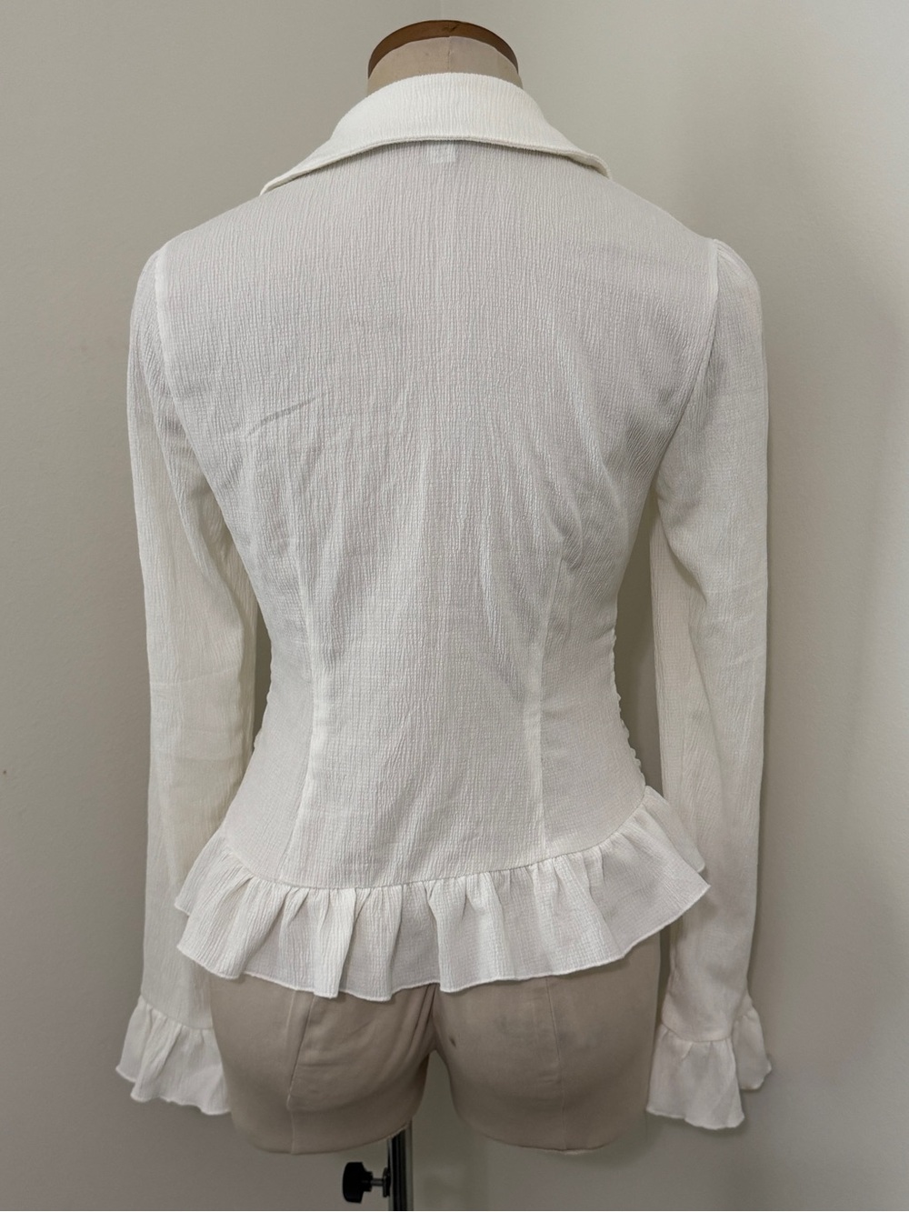 Maeve White Ruched Button-Down Blouse - Picture 3 of 7